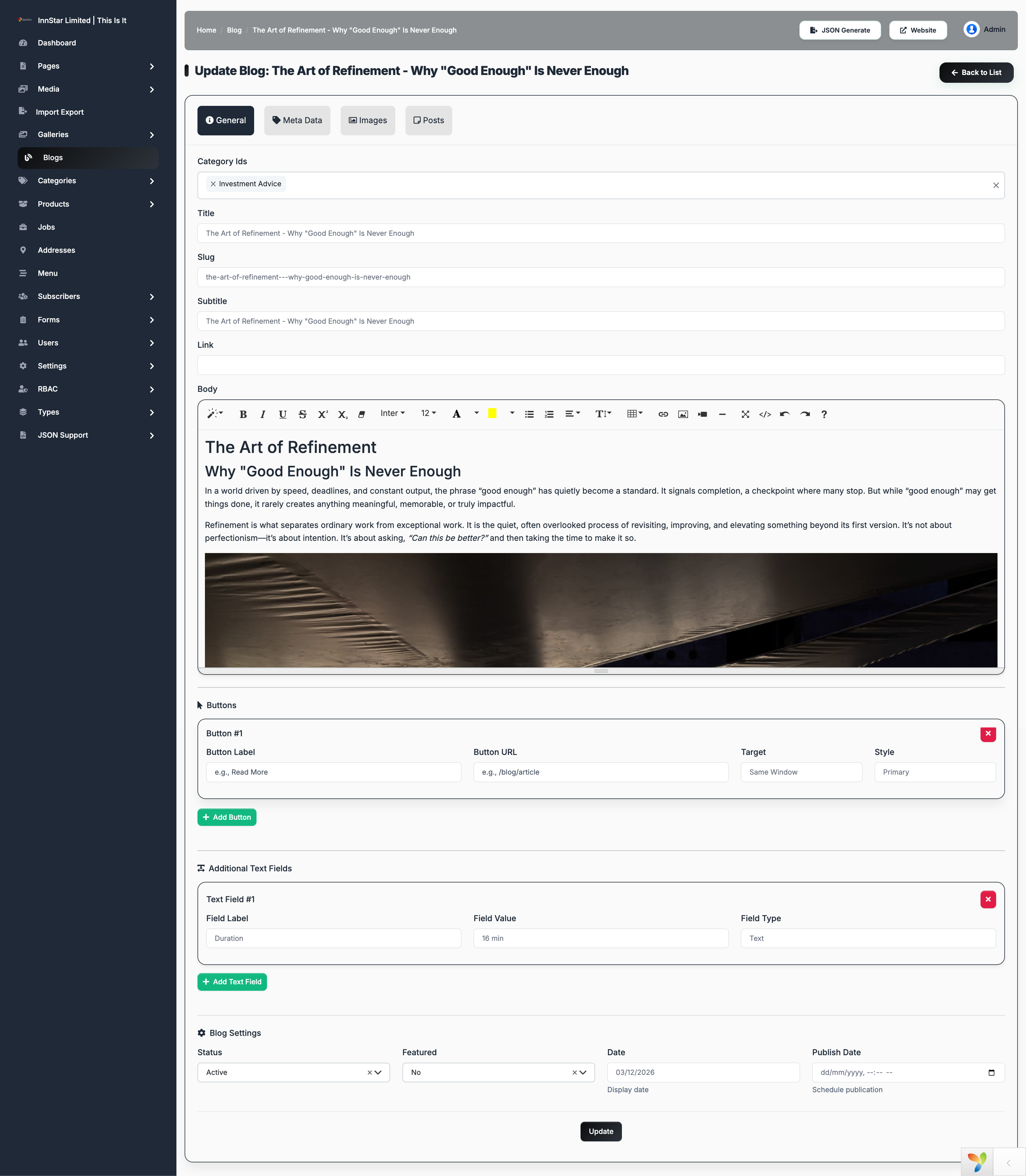 Update Blog Content