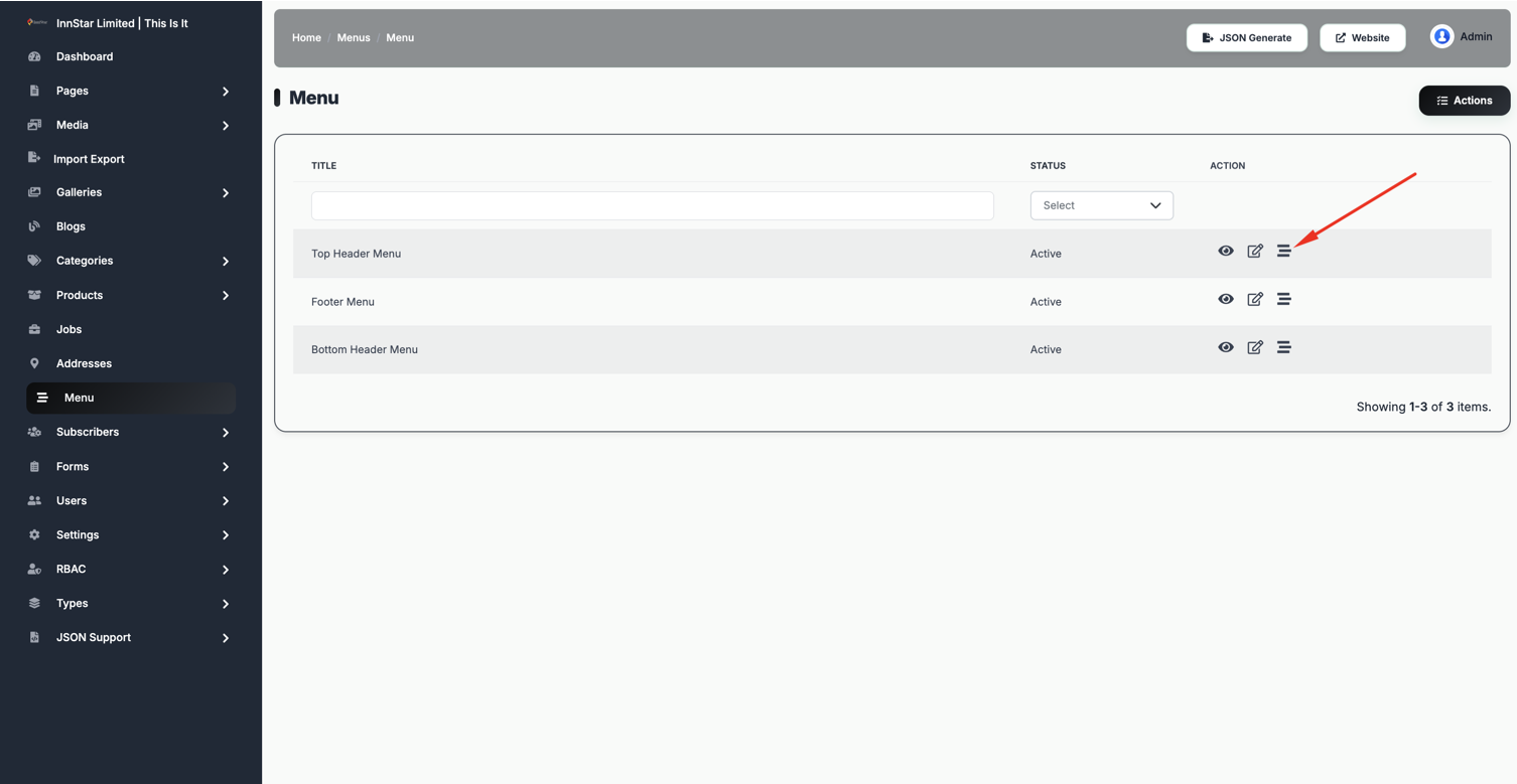 Menu Item Configuration