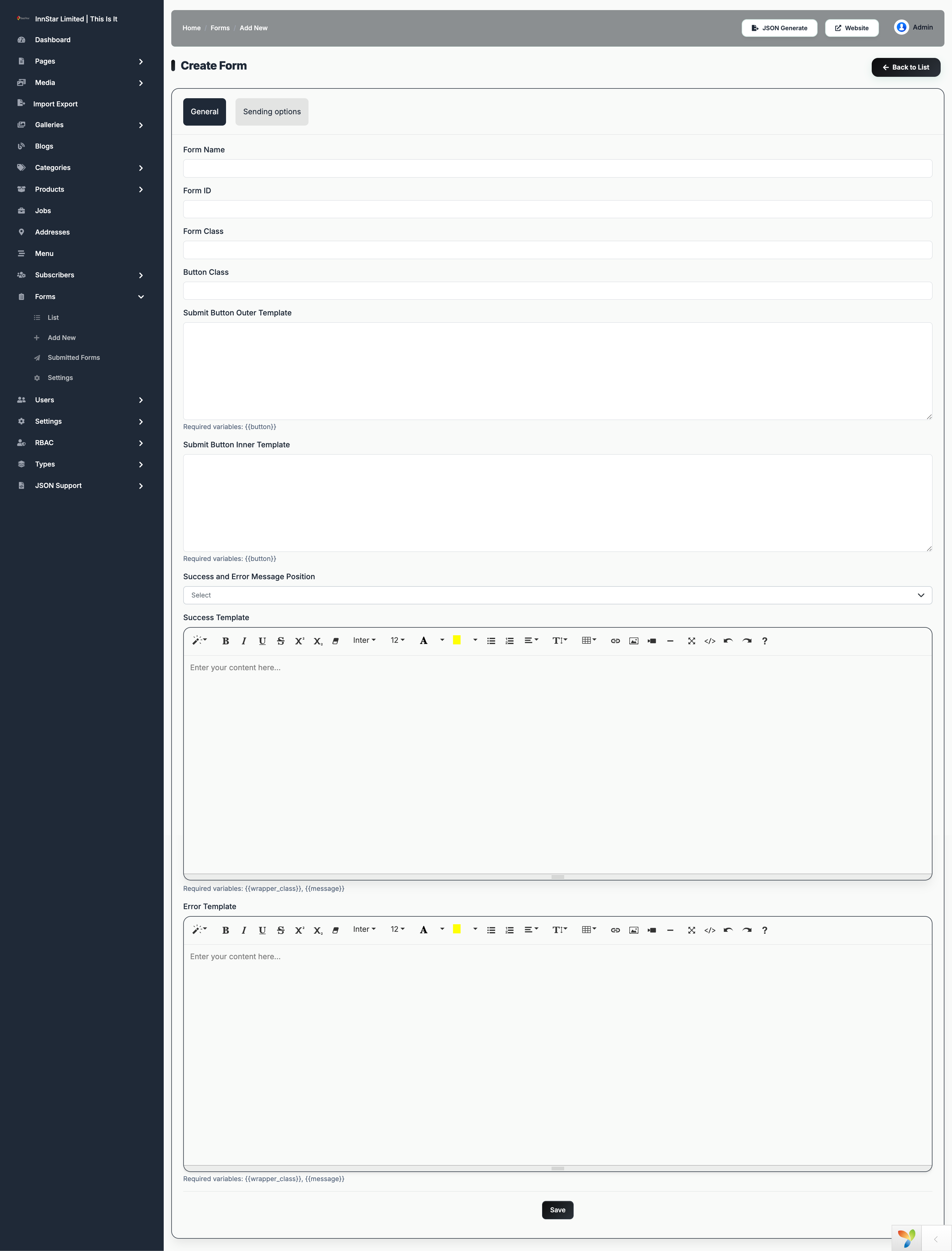 Form Setup