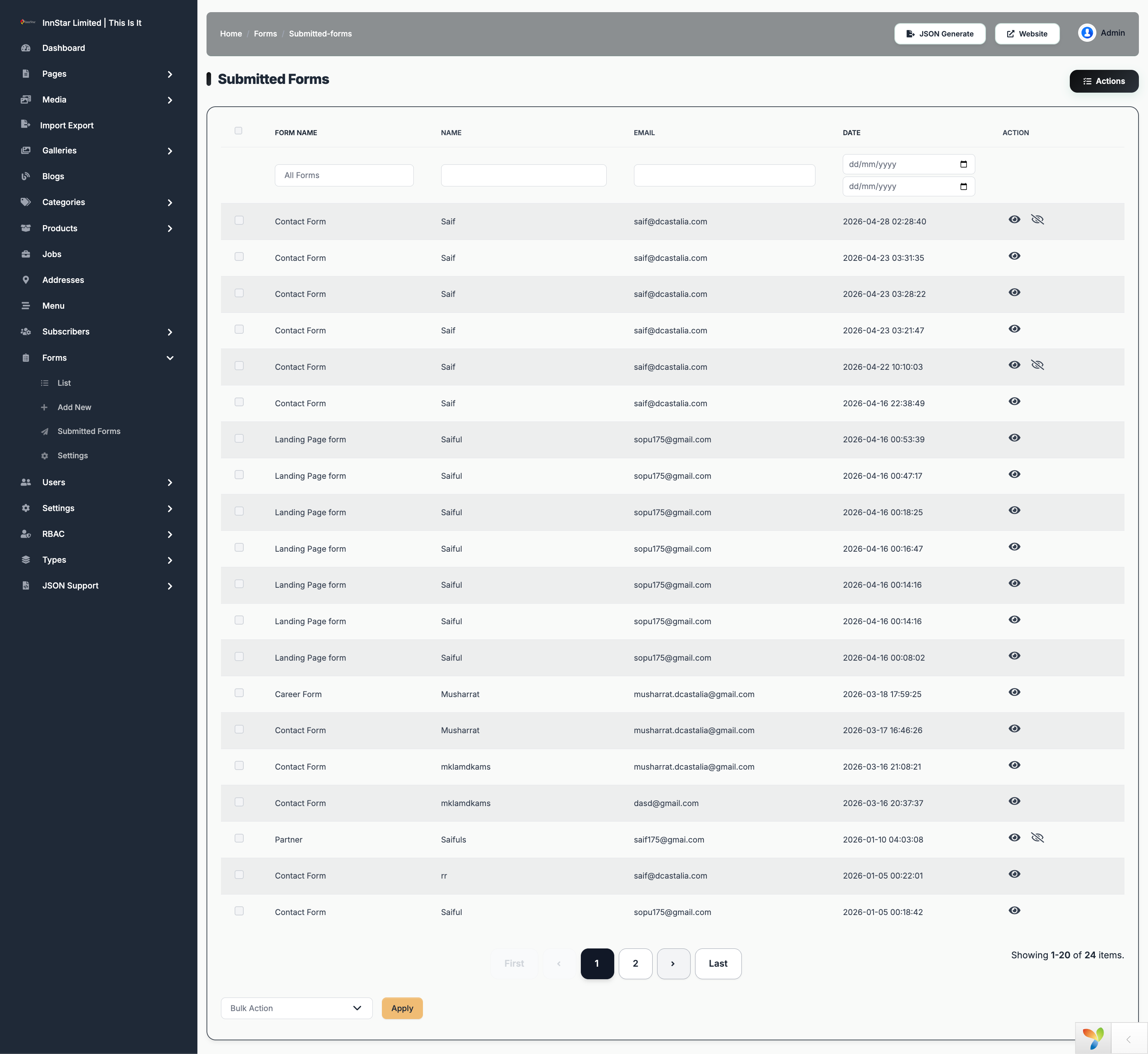Submitted Form List