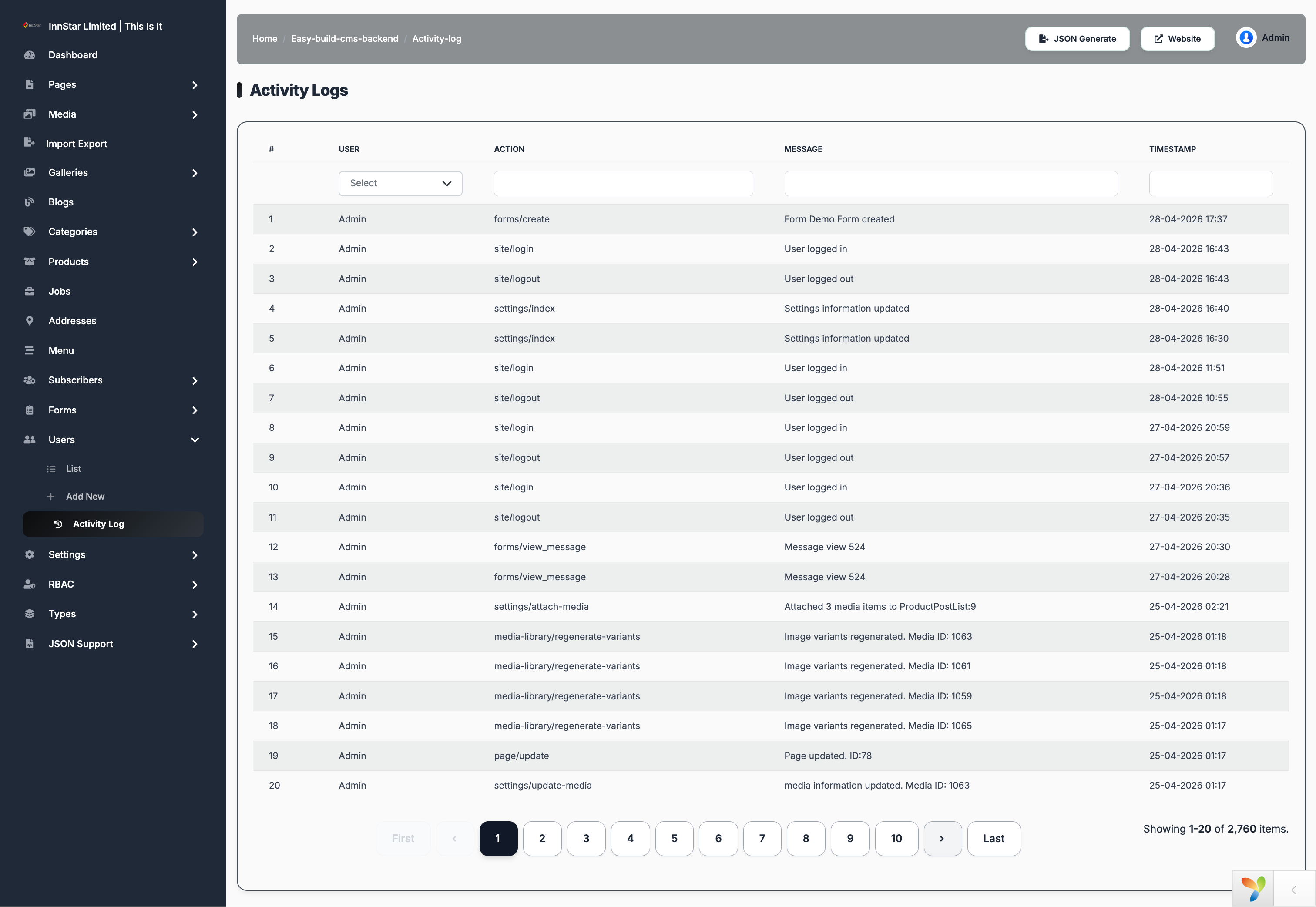 User Activity Log